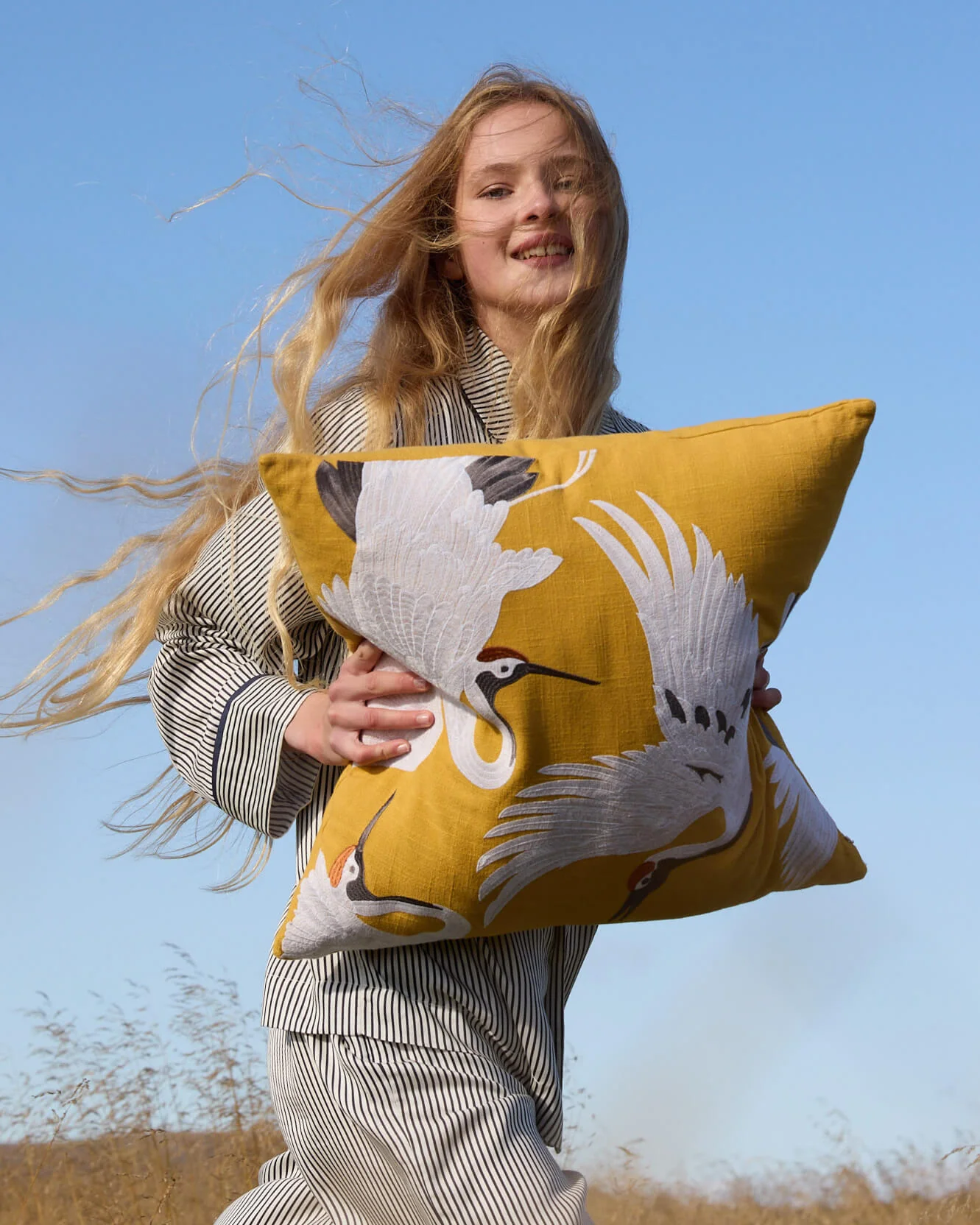 Crane Embroidered Throw Pillow - Image 5
