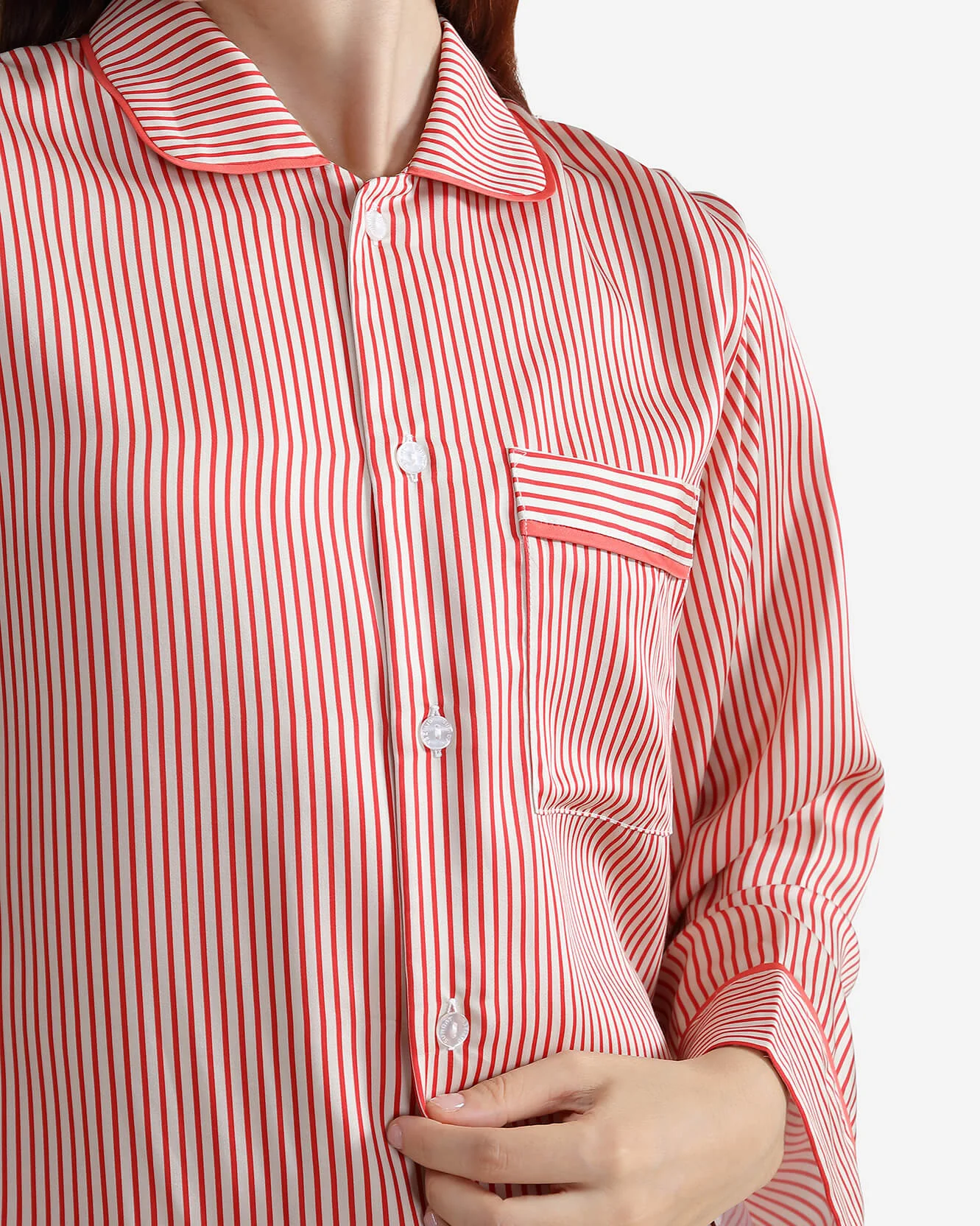 Silky Lyocell Long Striped Pajama Set - Image 4