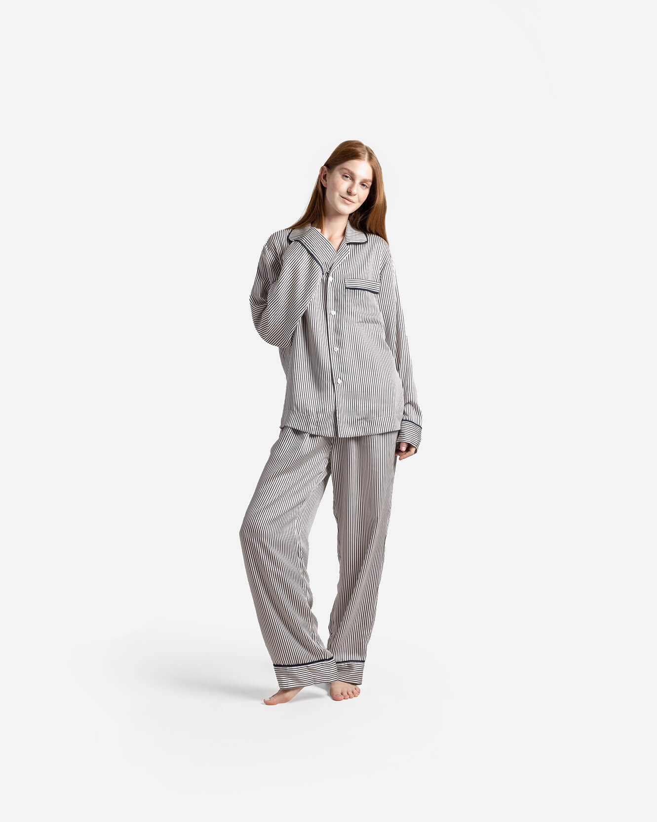 Silky Lyocell Long Striped Pajama Set - Image 6
